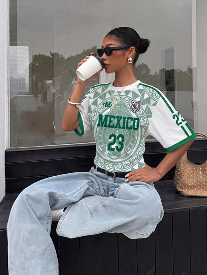 Mexico Soccer Jersey Ruched Batwing Tee