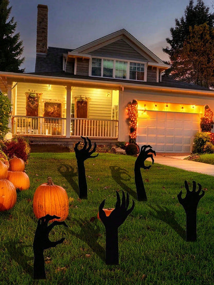 5Pcs Halloween Black Hand Yard Stakes Outdoor Decor