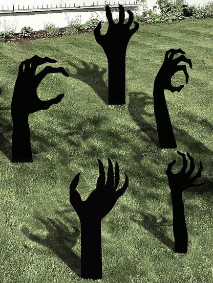 5Pcs Halloween Black Hand Yard Stakes Outdoor Decor