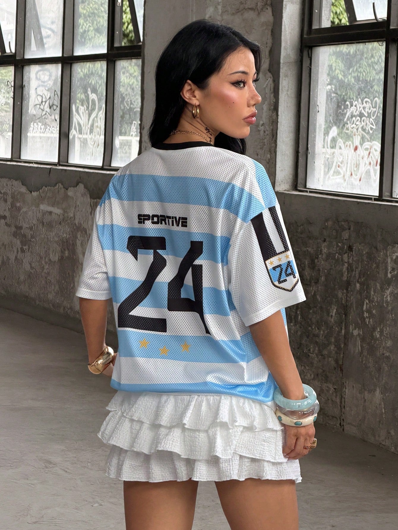 Unisex Blue Striped V Neck Sporty Jersey