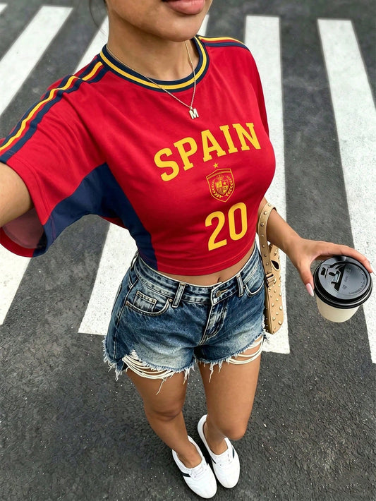 Spain Flag World Cup Women's Slim Fit Jersey Top