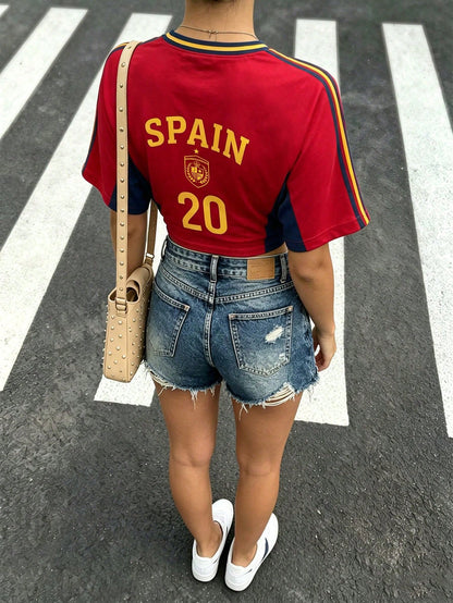 Spain Flag World Cup Women's Slim Fit Jersey Top