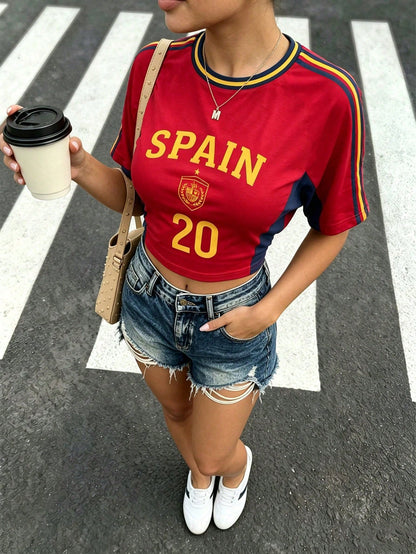 Spain Flag World Cup Women's Slim Fit Jersey Top
