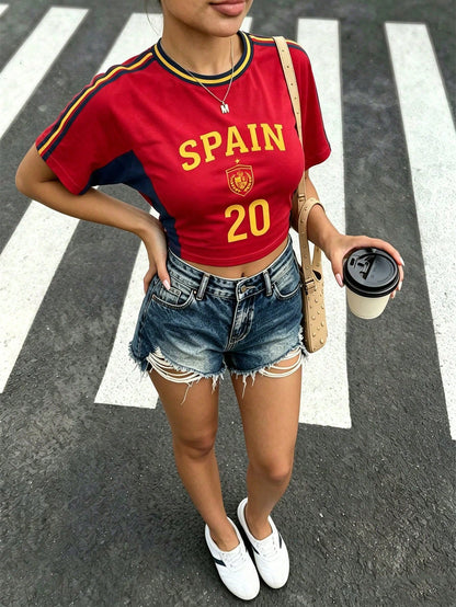 Spain Flag World Cup Women's Slim Fit Jersey Top
