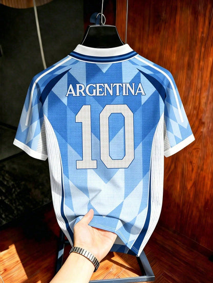 Argentina Rhombus Striped Soccer Polo Shirt