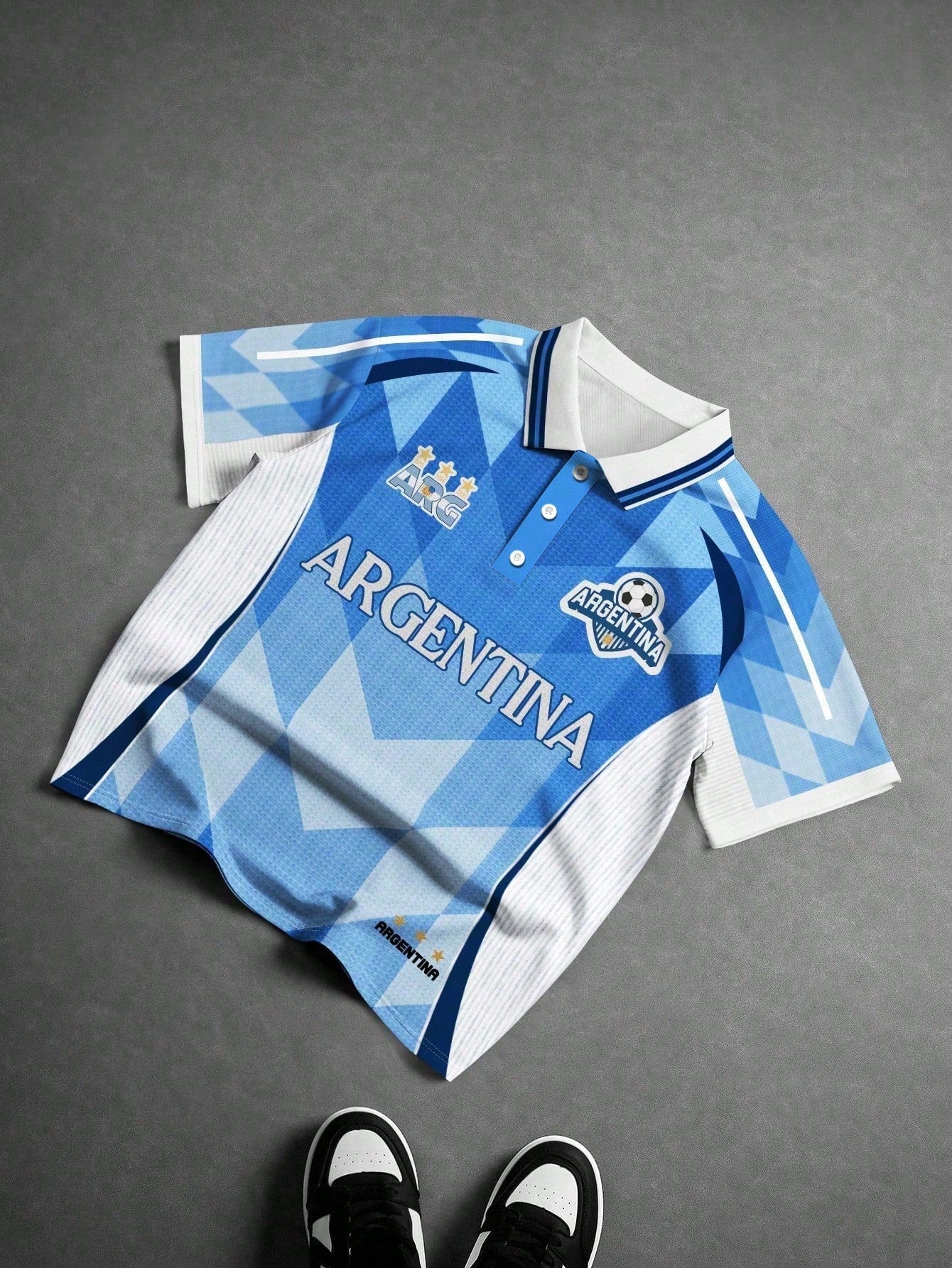 Argentina Rhombus Striped Soccer Polo Shirt