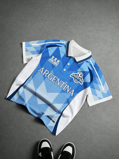 Argentina Rhombus Striped Soccer Polo Shirt