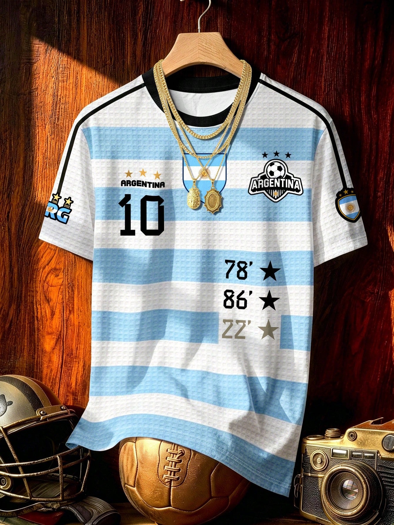 Men Retro Argentine Striped Football Jersey