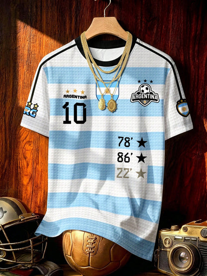 Men Retro Argentine Striped Football Jersey