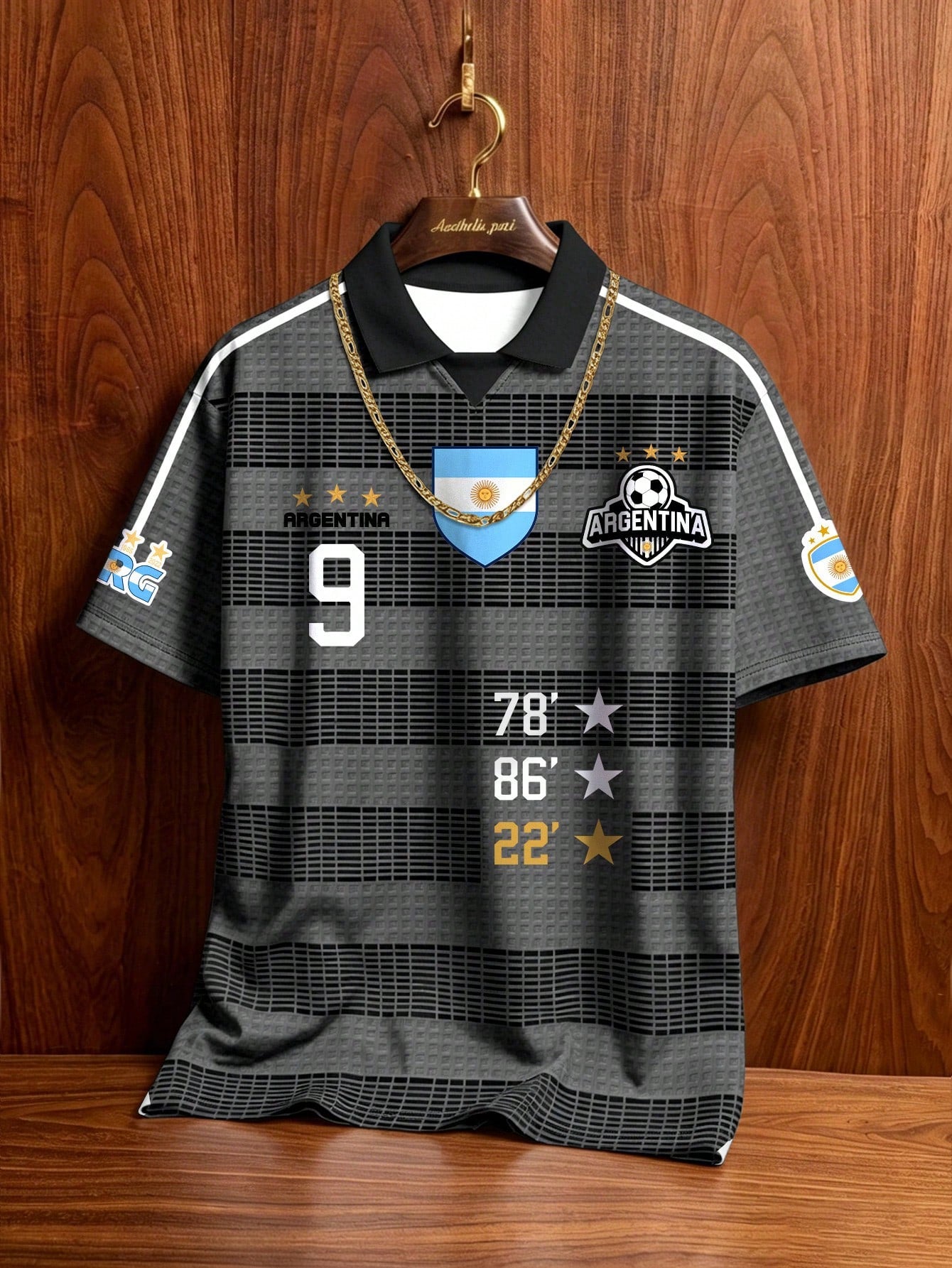 Argentina No 9 Striped Soccer Polo Jersey