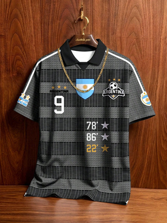 Argentina No 9 Striped Soccer Polo Jersey