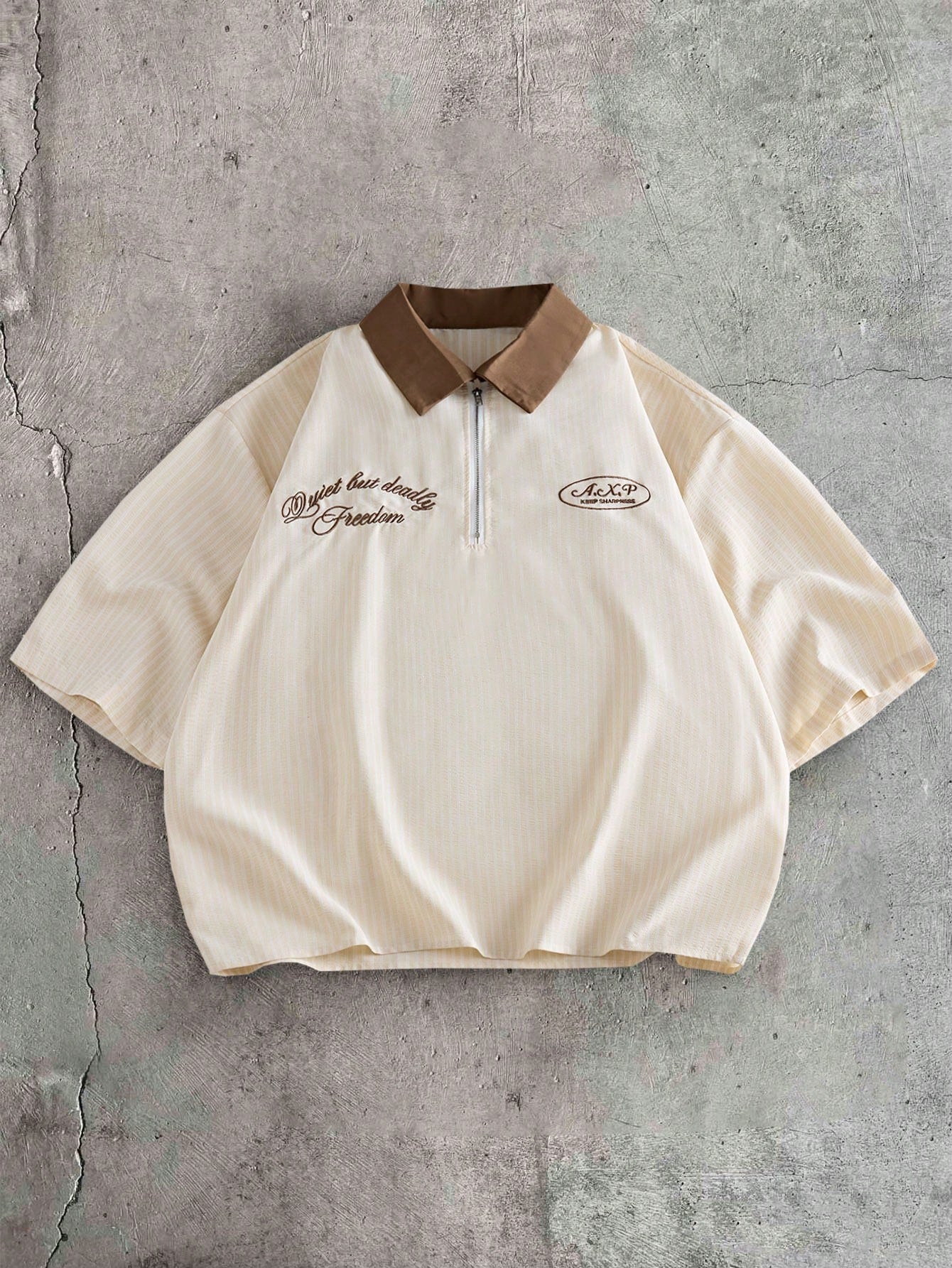 Men's Embroidered Zipper Half-Placket Polo