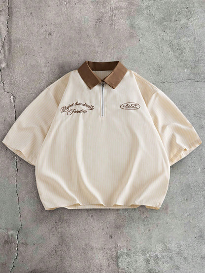 Men's Embroidered Zipper Half-Placket Polo
