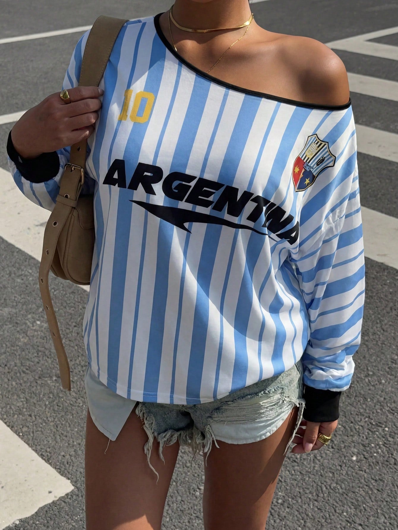 Women Striped Letter Print Long Sleeve T-Shirt