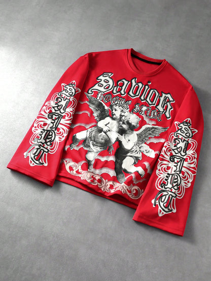 Men's Printed Long Sleeve Gothic Y2K T-Shirt