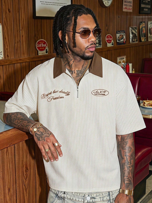 Men's Embroidered Zipper Half-Placket Polo