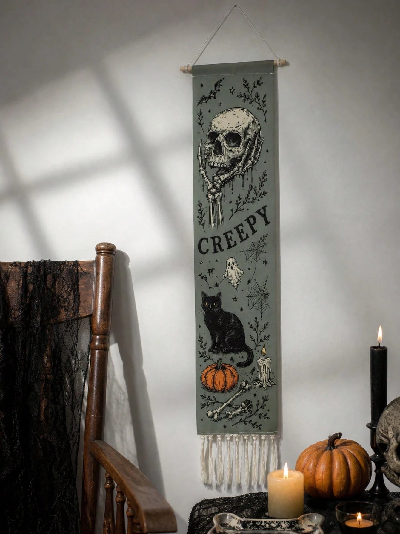 Gothic Halloween Vertical Wall Tapestry Banner