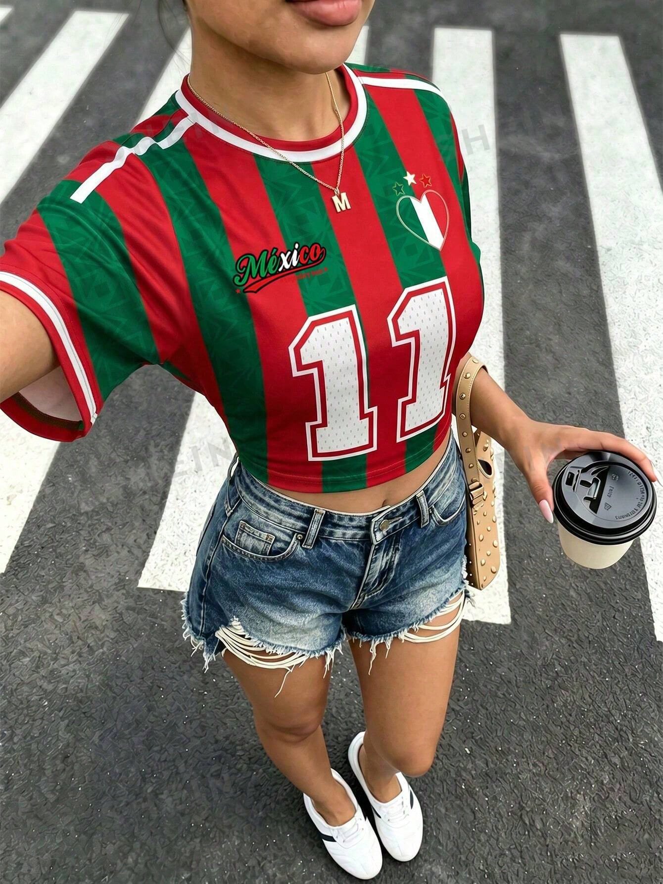 Mexico Flag World Cup Slim Fit Jersey Tee Top