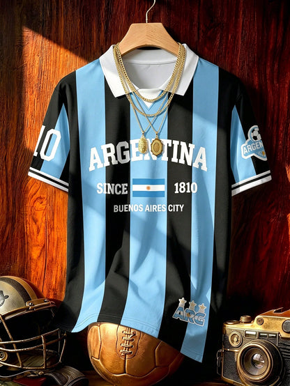 Men's Retro Argentine Football Striped Polo