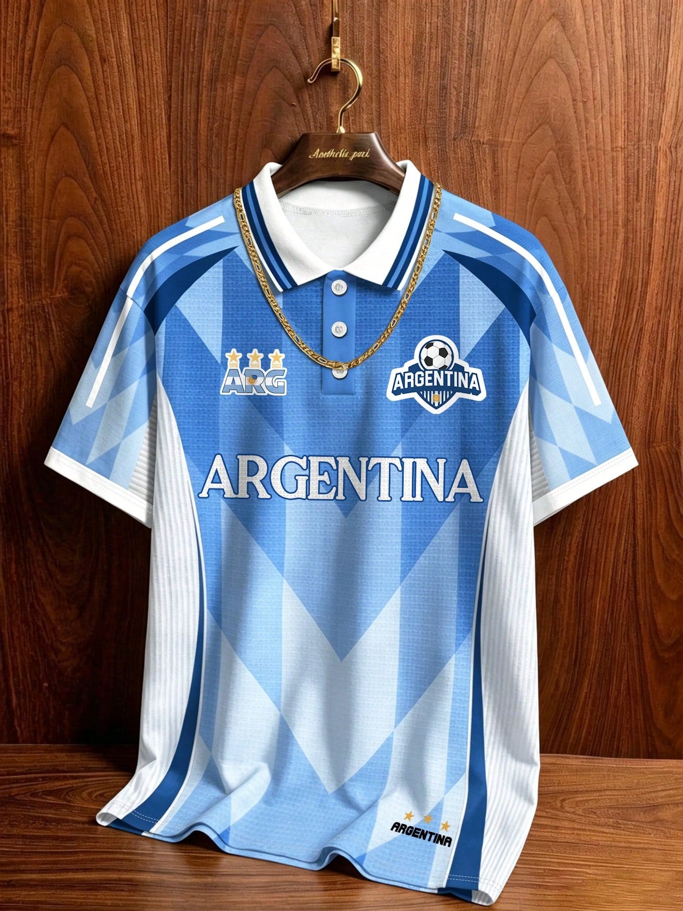 Argentina Rhombus Striped Soccer Polo Shirt