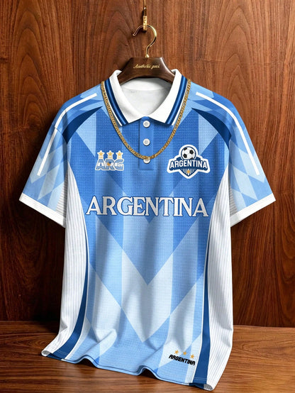 Argentina Rhombus Striped Soccer Polo Shirt