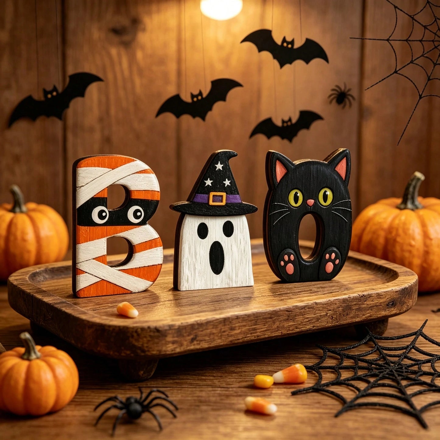 3Pcs Halloween BOO Wooden Desktop Decor