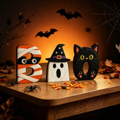 3Pcs Halloween BOO Wooden Desktop Decor