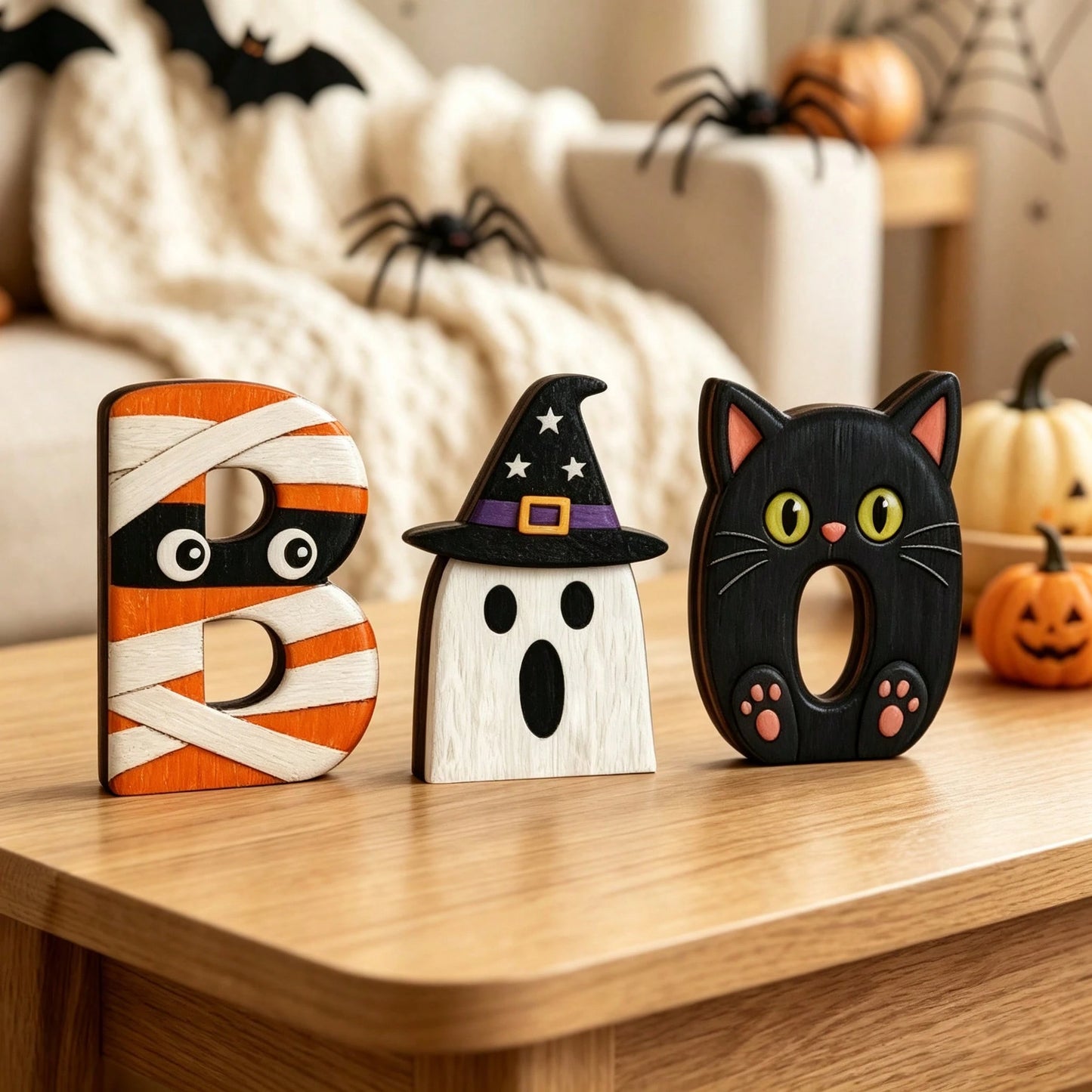 3Pcs Halloween BOO Wooden Desktop Decor