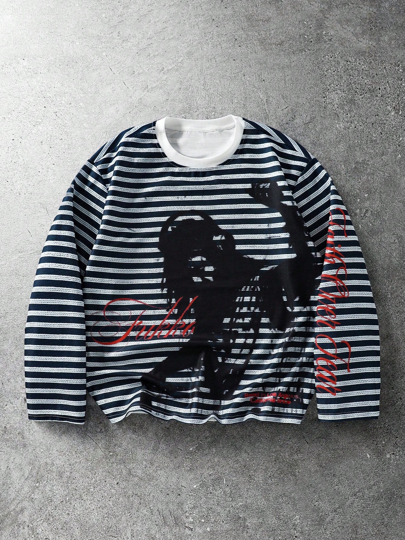 Men Goth Striped Letter Long Sleeve Tee