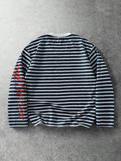Men Goth Striped Letter Long Sleeve Tee
