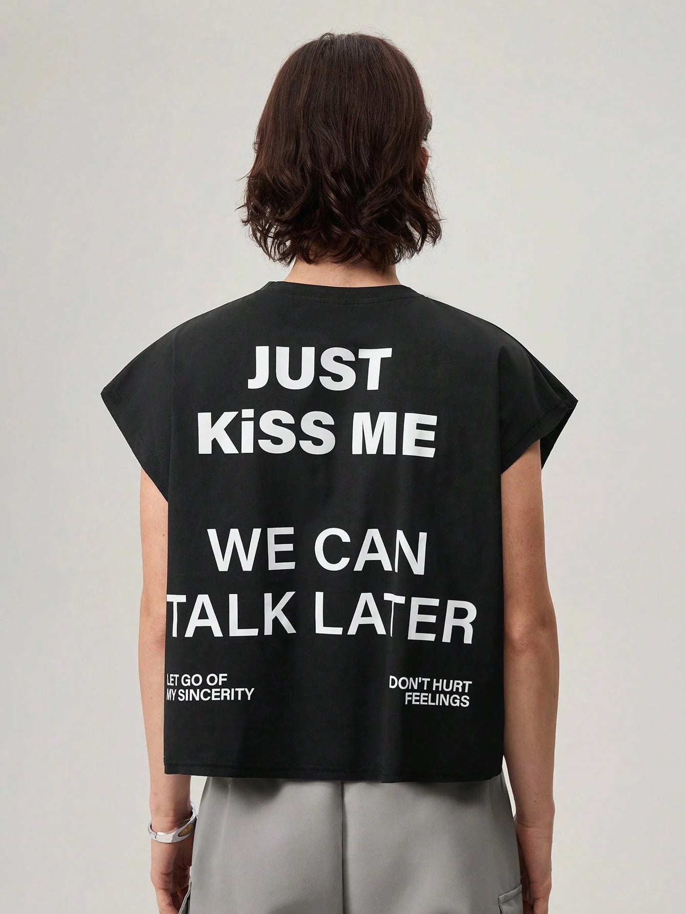 Men's Black Slogan Boxy Cropped Tank Top