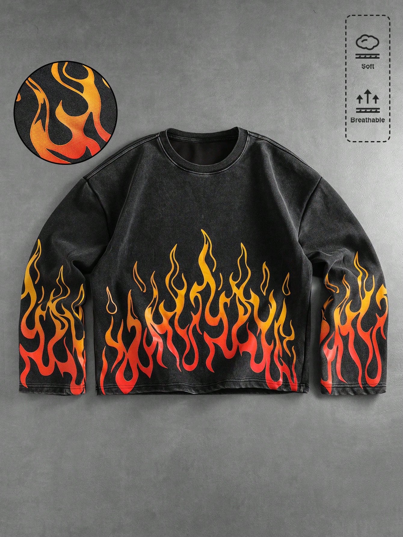 Men's Flame Wash Long Sleeve Gothic Tee