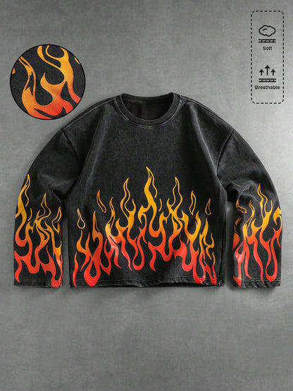 Men's Flame Wash Long Sleeve Gothic Tee