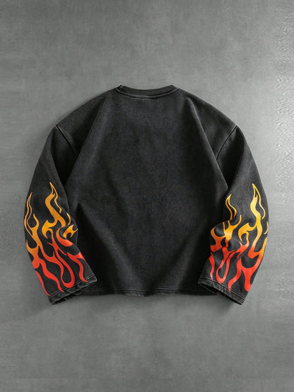 Men's Flame Wash Long Sleeve Gothic Tee