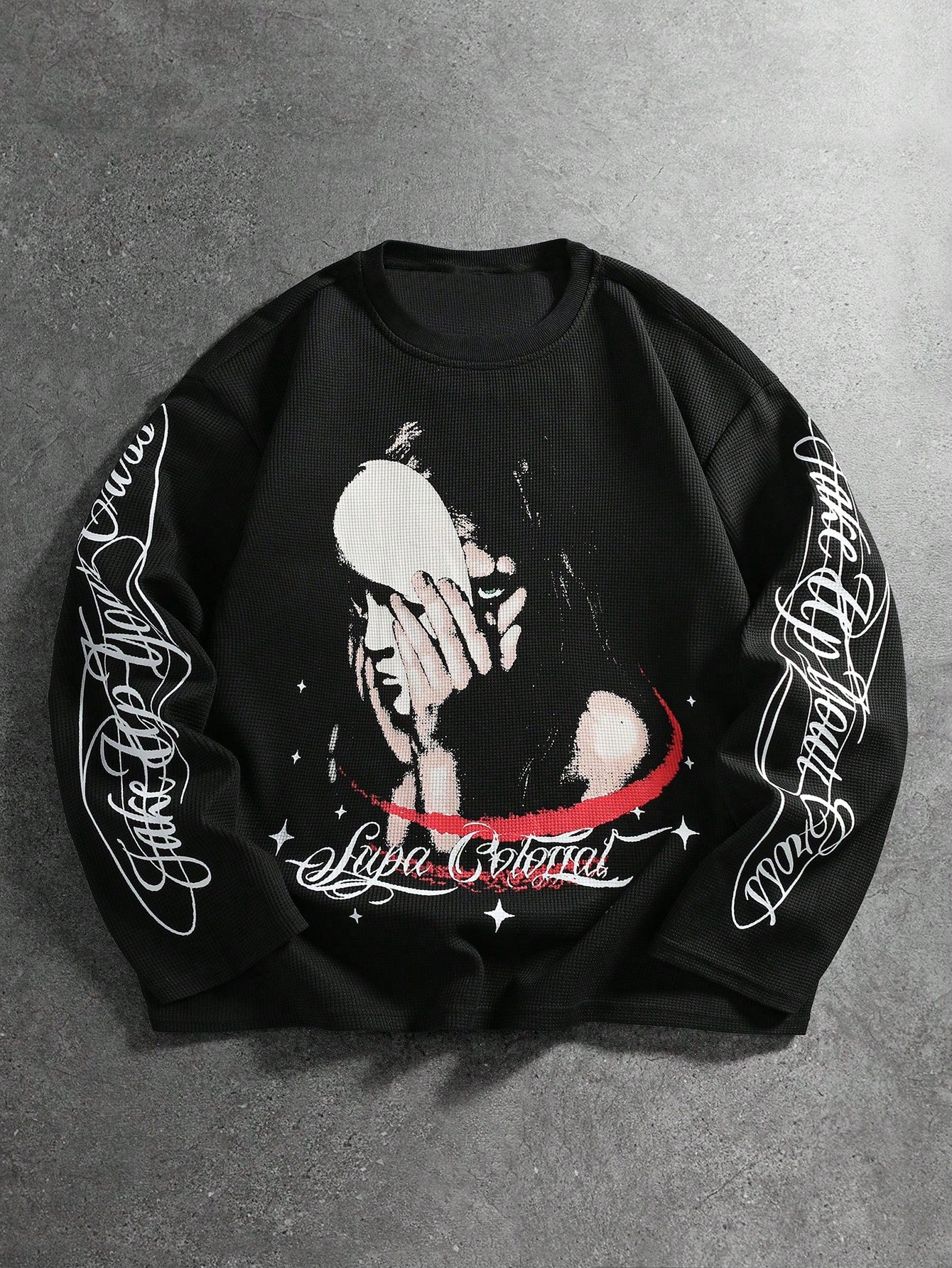 Goth Men Waffle Plaid Long Sleeve Tee