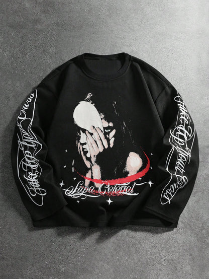 Goth Men Waffle Plaid Long Sleeve Tee