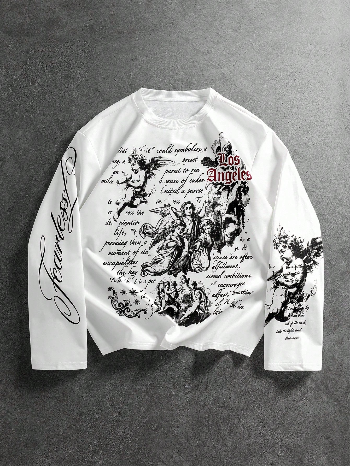 Goth Men Angel Print Long Sleeve Tee