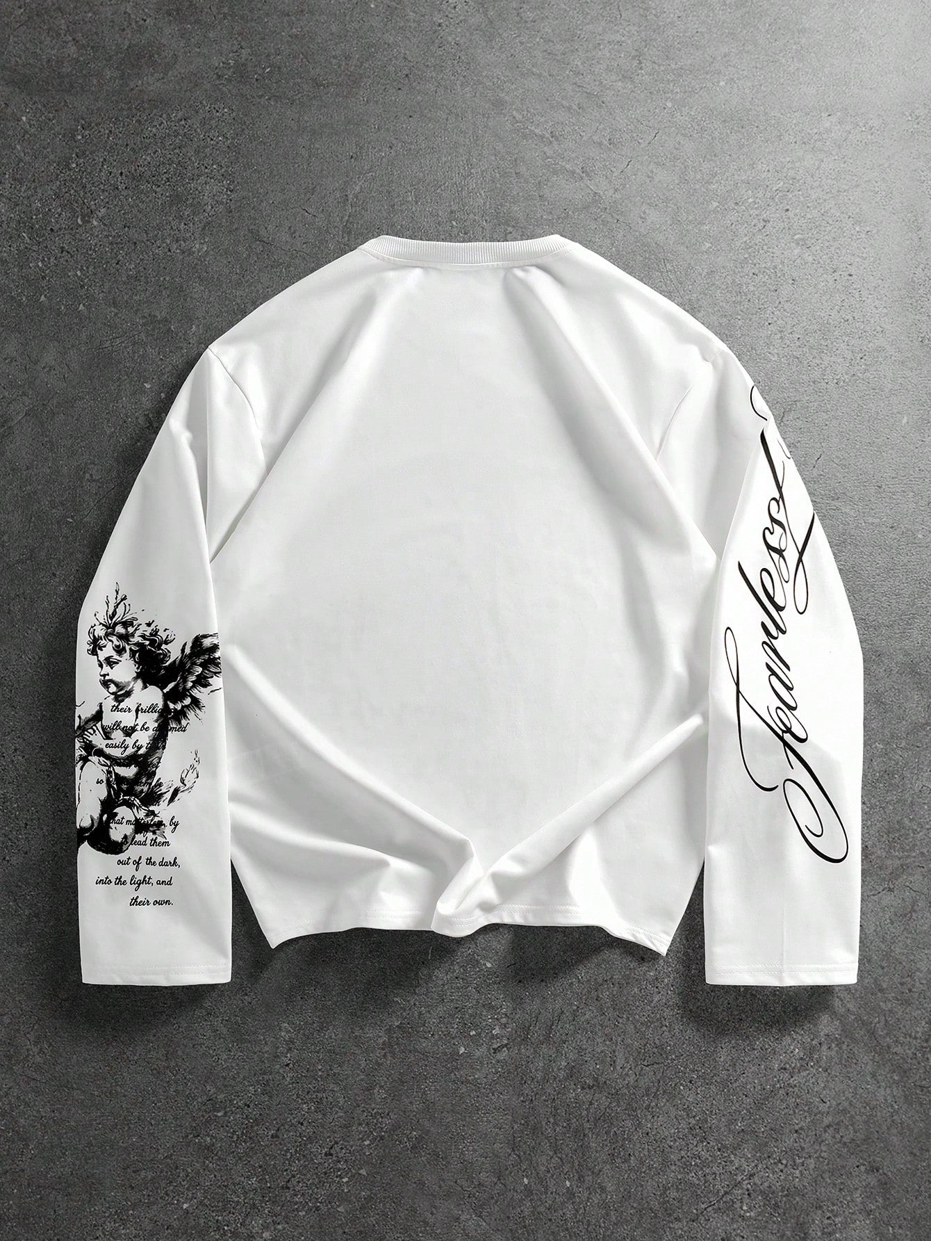 Goth Men Angel Print Long Sleeve Tee