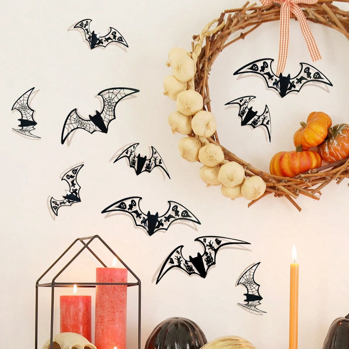 12Pcs 3D Hollow Bat Wall Stickers Decals