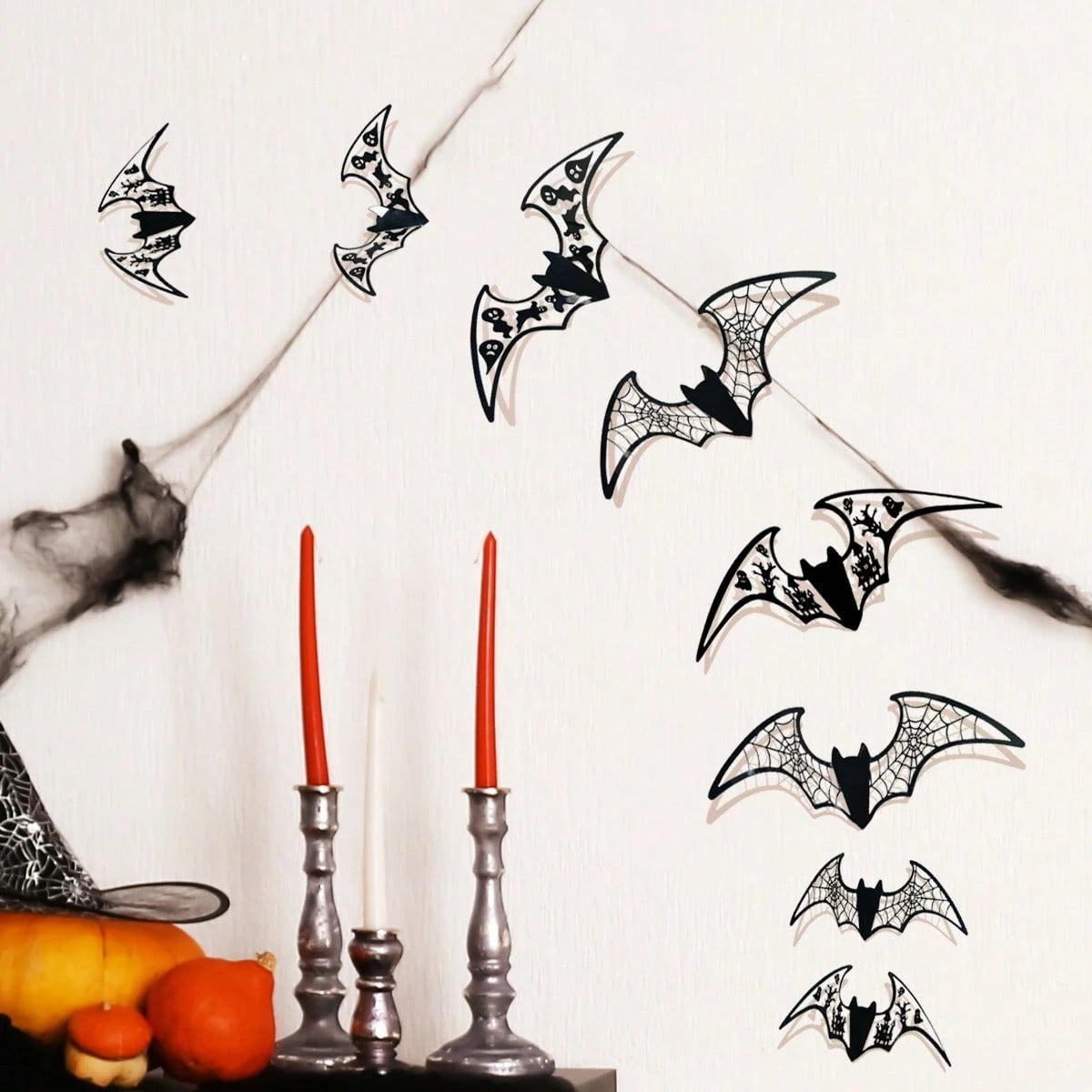 12Pcs 3D Hollow Bat Wall Stickers Decals