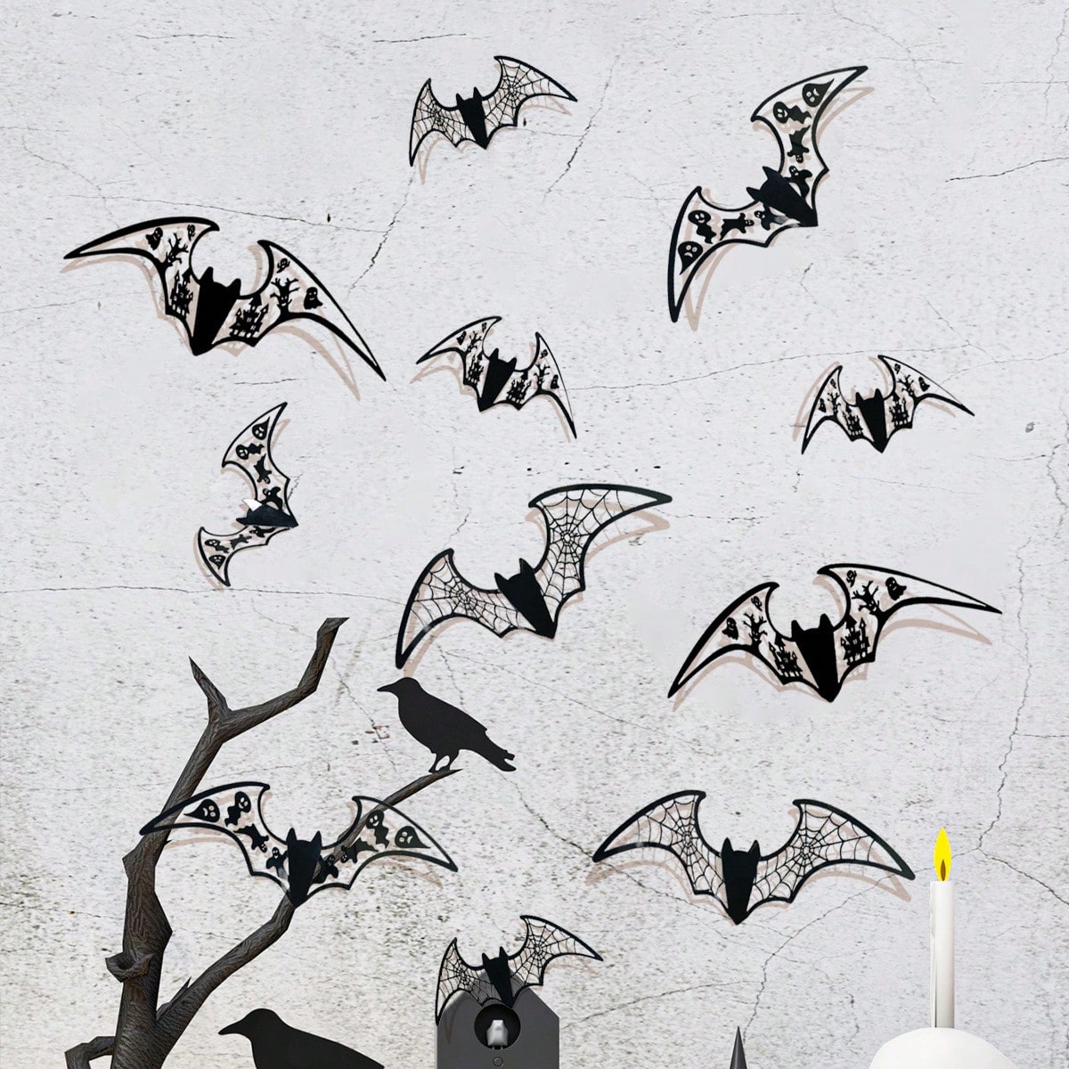 12Pcs 3D Hollow Bat Wall Stickers Decals