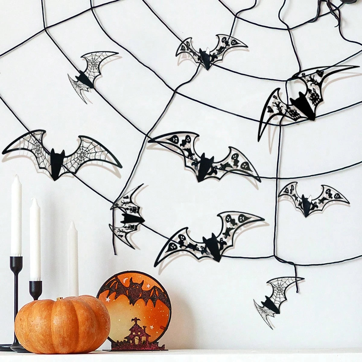12Pcs 3D Hollow Bat Wall Stickers Decals