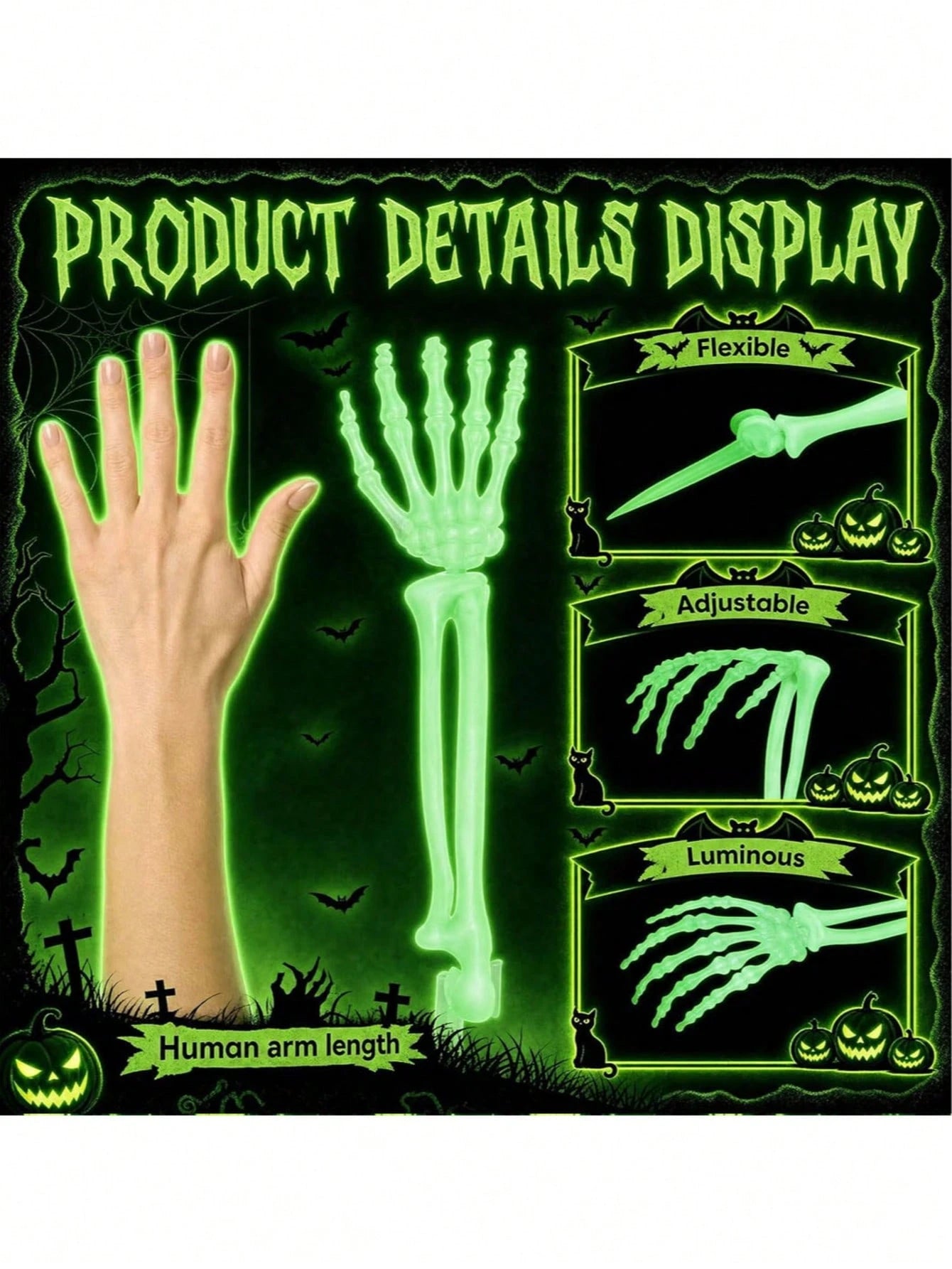 Halloween Glowing Skeleton Arm Stakes Yard Decor