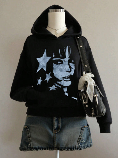 Harajuku Star Graphic Long Sleeve Hoodie