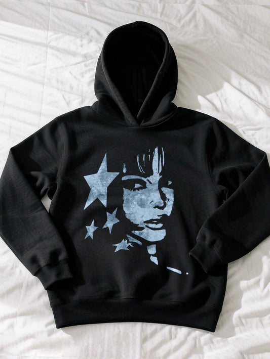 Harajuku Star Graphic Long Sleeve Hoodie