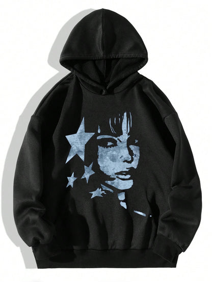 Harajuku Star Graphic Long Sleeve Hoodie