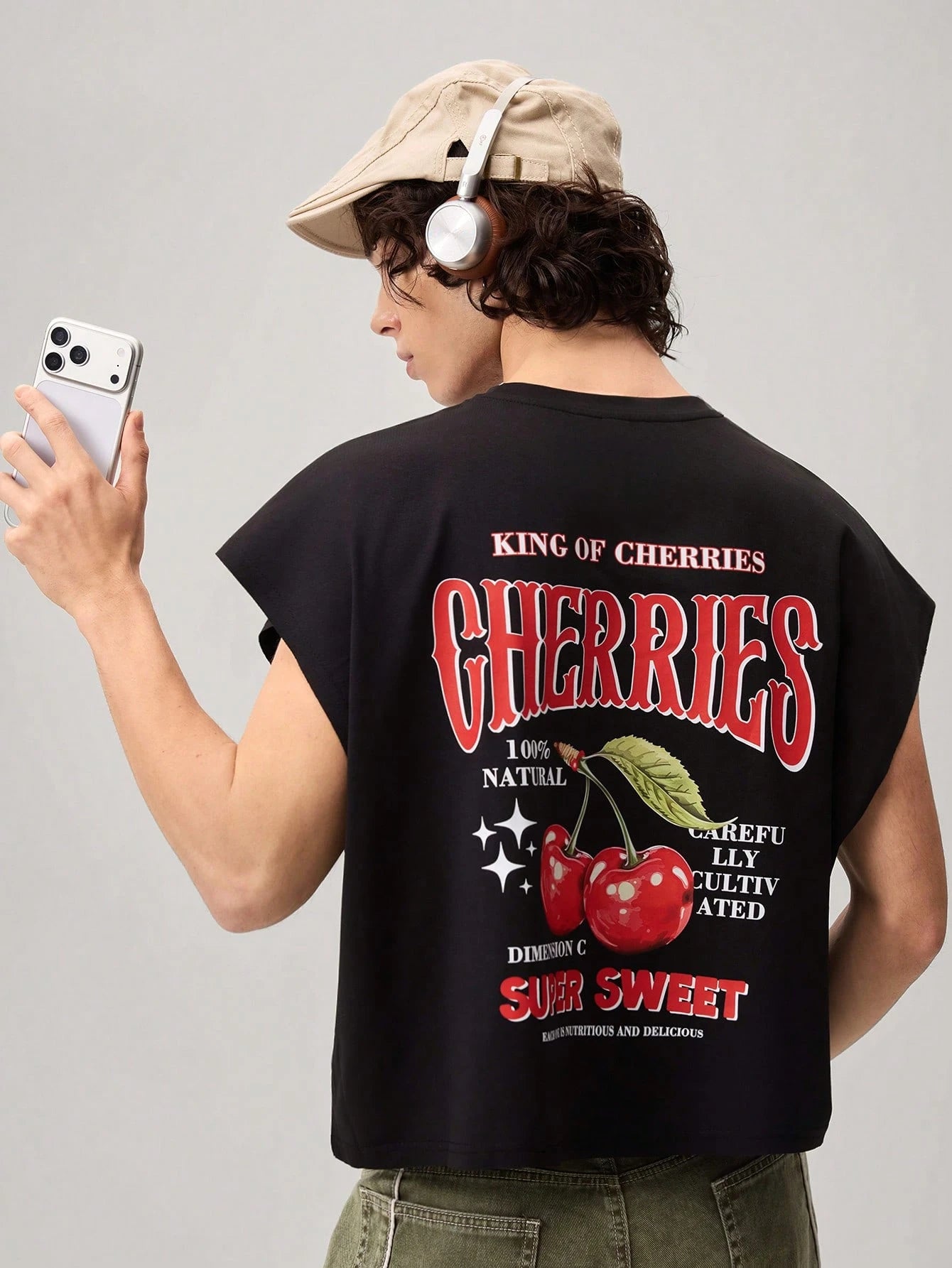 Men's Cherry Print Cropped Tank Top
