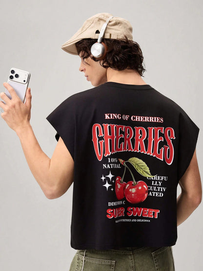 Men's Cherry Print Cropped Tank Top