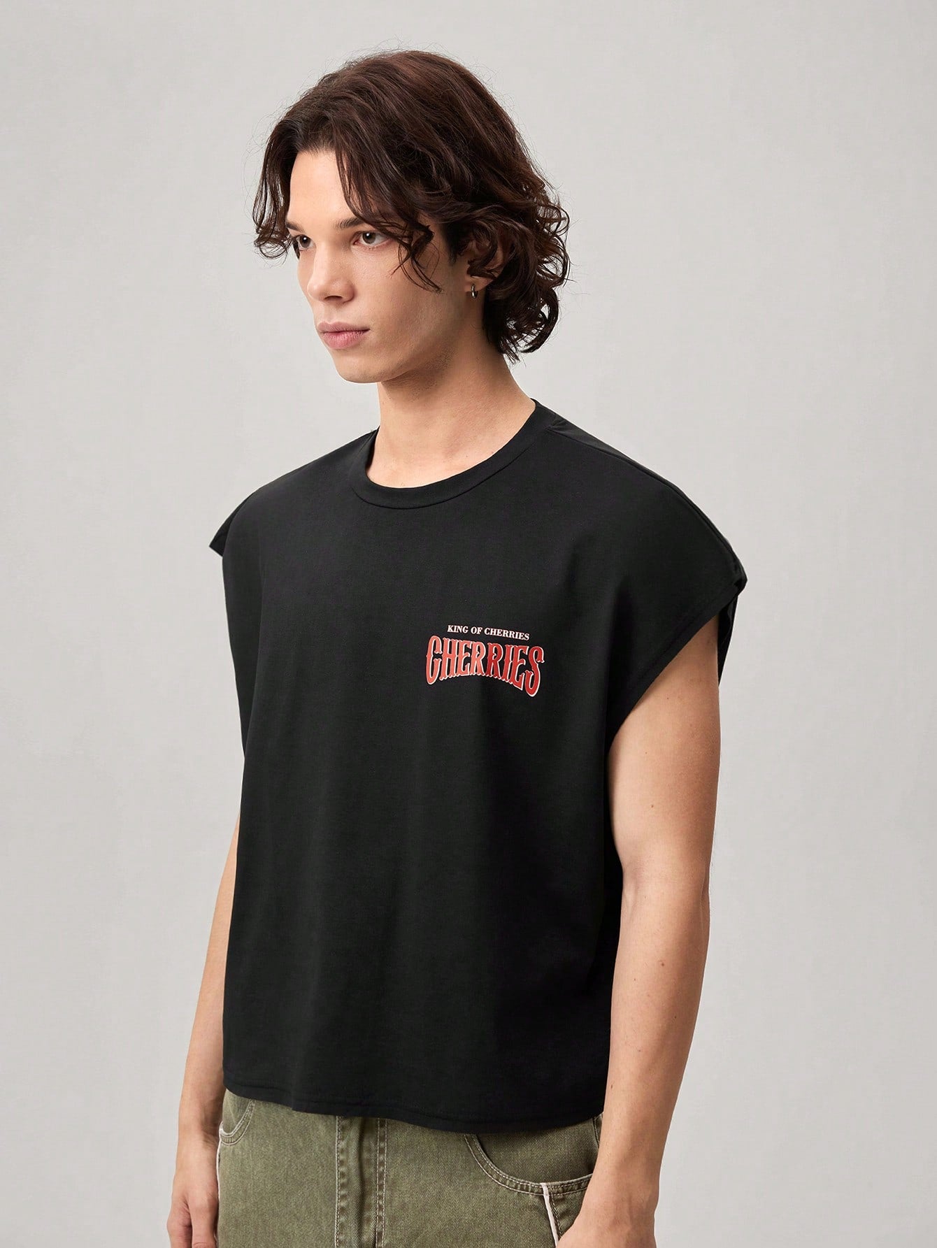 Men's Cherry Print Cropped Tank Top