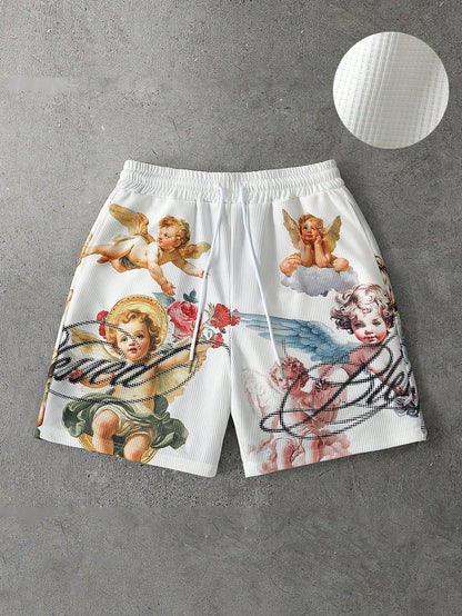 Men's Angel Script Graphic Casual Shorts